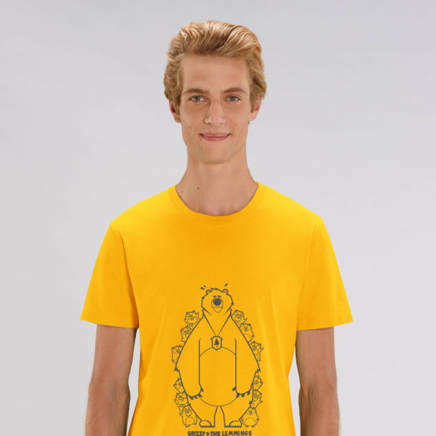 t-shirt jaune adulte cache cache filaire grizzy et les lemmings homme