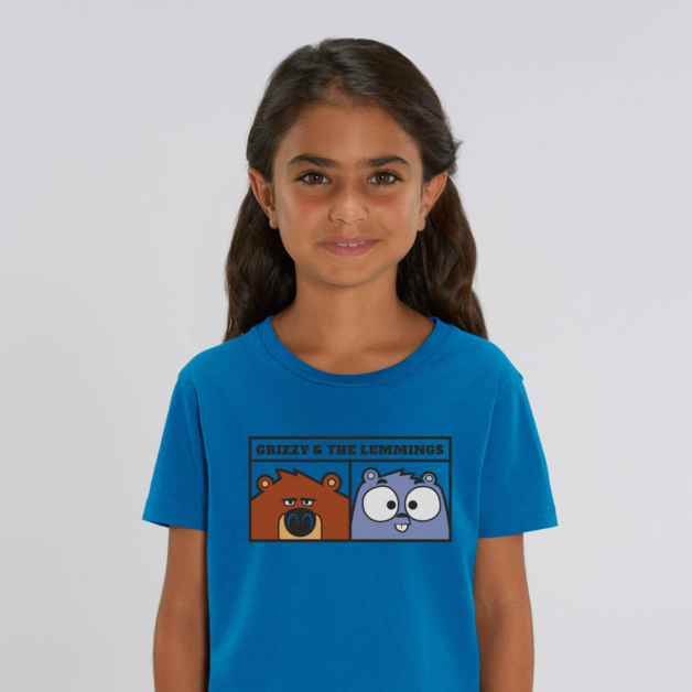 T-shirt enfant bleu portrait grizzy et les lemmings fille
