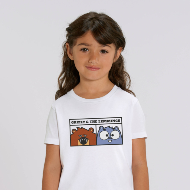 T-shirt enfant blanc portrait grizzy et les lemmings fille