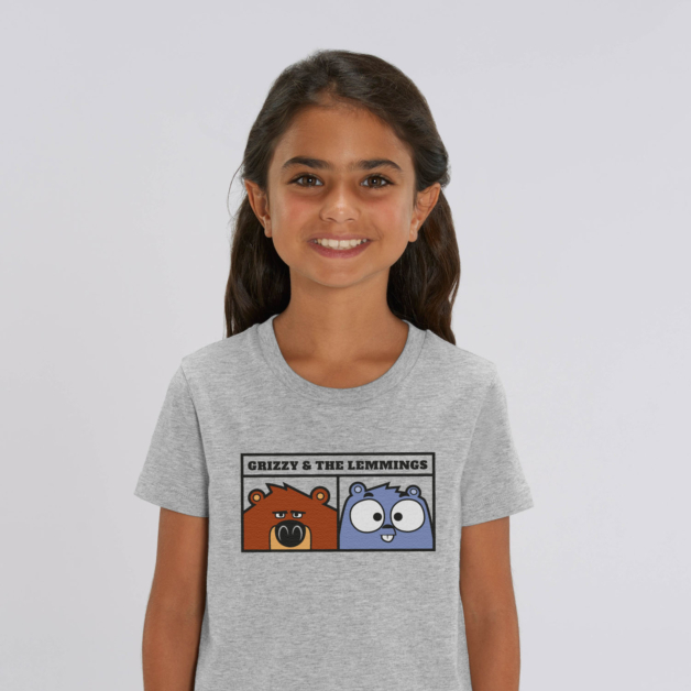 T-shirt enfant gris portrait grizzy et les lemmings fille