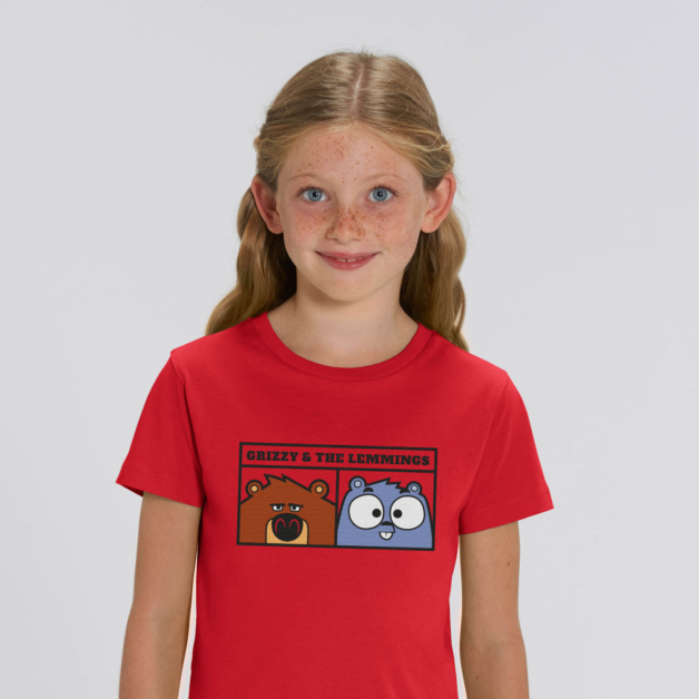T-shirt enfant rouge portrait grizzy et les lemmings fille