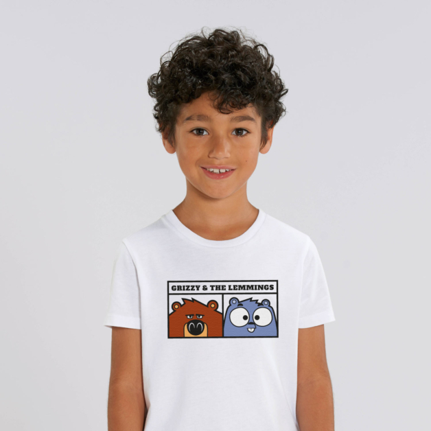 T-shirt enfant blanc portrait grizzy et les lemmings garcon